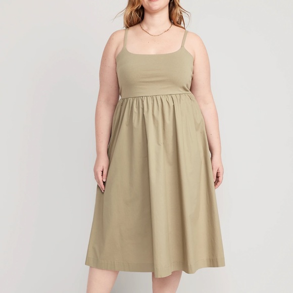 NWT OLD NAVY Fit & Flare Combination Midi Cami Dress Color: Birch Leaf - Picture 6 of 9